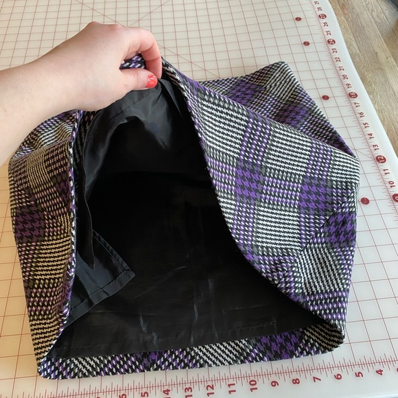 Ann Taylor Loft black white & purple plaid pencil a line work skirt size 14 - Picture 13 of 14